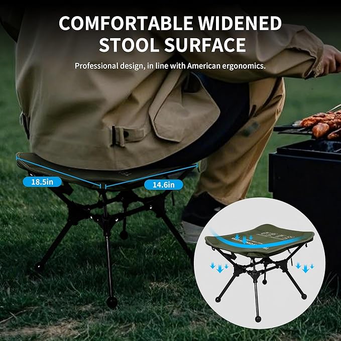 TENPLAY Portable Camping Stools for Adults Heavy Duty,Holds Up to 330lbs,18 Inch Oversized Folding Stools with All-in-One Seat & Carry Bag Design for Camping Outdoor Beach Travel Hiking Fishing Green