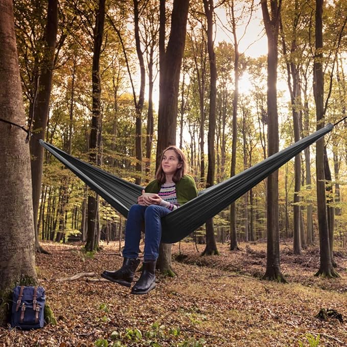 Grassman Camping Hammock Double & Single Portable Hammock with Tree Straps, Lightweight Nylon Parachute Hammocks Camping Accessories Gear for Indoor Outdoor Backpacking, Travel, Hiking, Beach