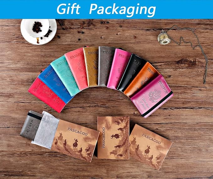 Airtag Passport Holder Cover Wallet Travel Essentials RFID Blocking Leather Card Case International Must Haves Travel Accessories for Women Men(119#Blue)