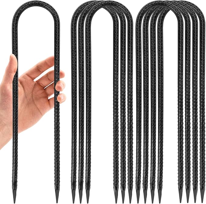 12 in 8 Pack Trampoline Stakes, U Shaped Trampoline Anchors High Wind Heavy Duty, Trampoline Anchor Kit, Steel Stakes for Trampolines, Outdoor Canopies, Camping Tents, Football Goal, Black