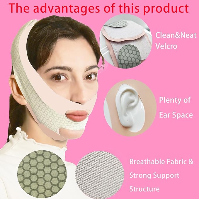 V Line Lifting Mask Chin Strap for Sleeping, Face Lifting Strap, Chin Lifting Mask, Chin Strap, Jawline Shaper, Jaw Strap, Double Chin Reducer, Face Lift Tape & Snoring Solution (Pink-)