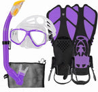 Kids Mask Fins Snorkel Set Snorkeling Packages, with Diving Mask, Snorkel, Adjustable Swim Fins, Mesh Bag, Anti-Fog Anti-Leak Snorkeling Gear for Kids for Snorkeling Swimming Diving