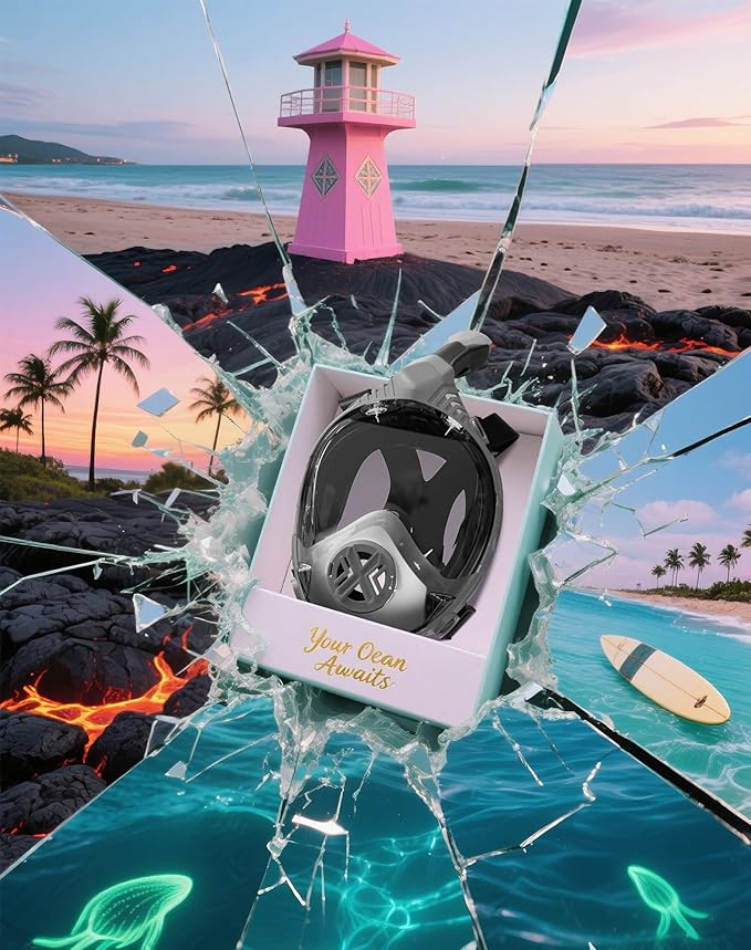 Full Face Snorkel Mask- Snorkeling Gear for Adults with Safe Dry Top Breathing System, Latest Foldable Panoramic View Snorkeling Mask for Men and Women, Anti Fog Anti Leak