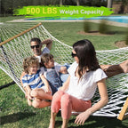 Double Hammock for 2 Person, Handwoven Rope Hammock with Spreader Bar Without Stand - Indoor & Outdoor Use for Patio, Poolside, Backyard (White)