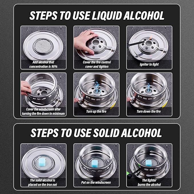 Camping Cookware Set, Portable Camping Stove With Pot Stainless Steel Alcohol Stove, No Electricity Required Adjustable Fire, for Camping Outdoor Kitchen Cooking Picnic for 1-4