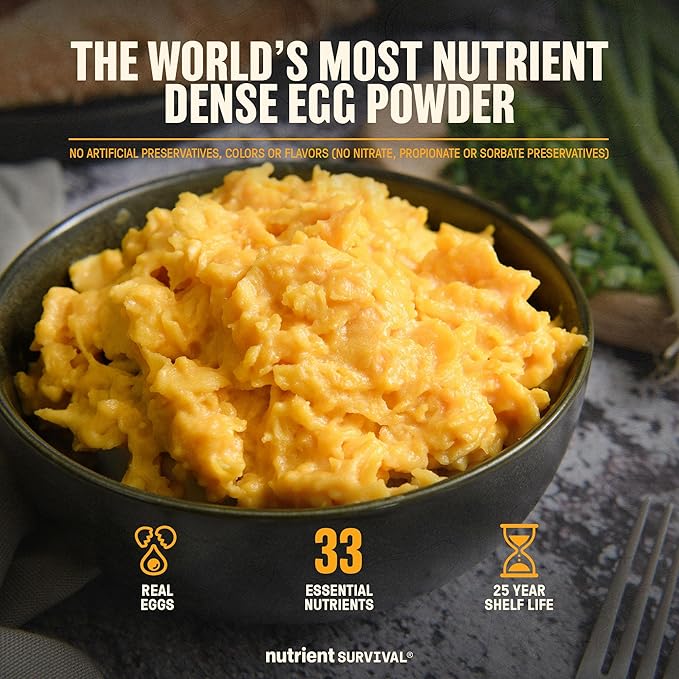 70 Egg Equivalent Nutrient Survival Vitamin Powdered Eggs Blend, Freeze Dried Prepper Supplies & Emergency Food Supply, 33 Essential Nutrients, Gluten Free, Shelf Stable Up to 25 Years Cage Free