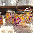 Cooo 2 Pack Mosaic Solar Lantern Outdoor Waterproof IP68 Hanging Projection Light Hidden Lid Pear-Shaped Lantern with Rope Handle Solar Powered Auto On for Patio Garden Fence Table -Petal Mirage