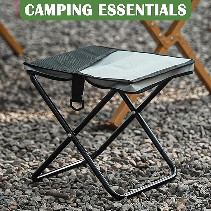 Camping Stool Pocket Chair, Lightweight Portable Stool with Shoulder Strap, Capacity 220lbs for Adults Outdoor Hiking Fishing Travel-Large Black