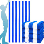 4 Packs Extra Large Bath Towels Striped Beach Towel Set Bathroom Sheets Bulk Oversized XL Big Soft Fluffy Absorbent Microfiber Turkish Blanket Hotel Shower Pool Hot Tub Toallas Baño Grandes Blue