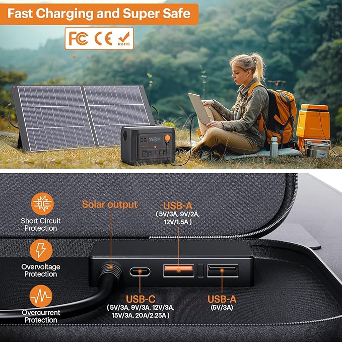 N-Type 16BB 100 Watt Portable Solar Panel for Power Station,RV Essentials, Ultralight Foldable Solar Charger with 25% High Efficiency IP67 Waterproof 2 Kickstands for Camping RV Trip