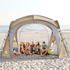 Beach Tent 12 X 12ft Large UPF50+ Pop Up Canopy with 2-Pcs Side Wall, Sun Shelter Rainproof, Waterproof for Camping Trips, Backyard Fun, Fishing, Parties, Or Picnics(Khaki-Upgrade)