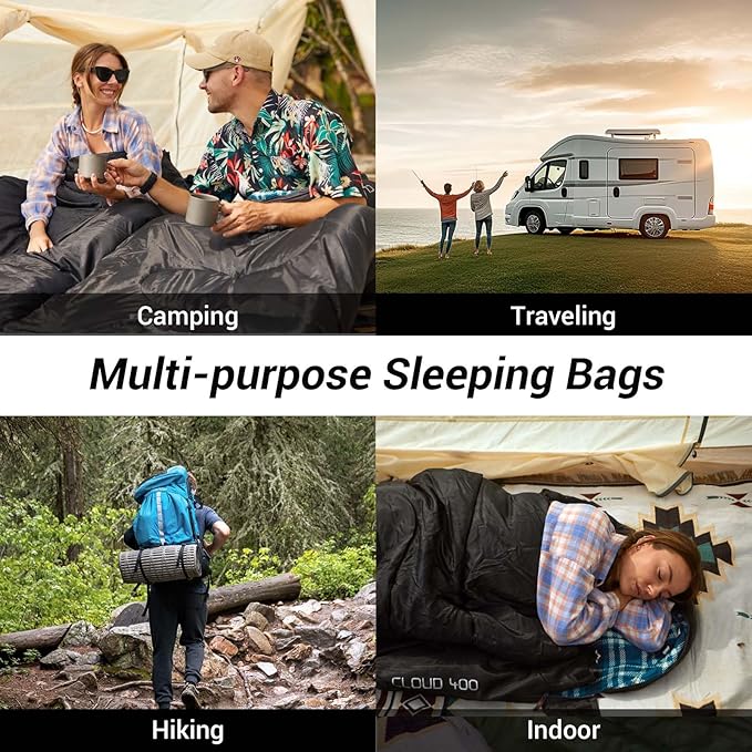 KingCamp Sleeping Bag for Adults, Cold Weather & Warm XL Big and Tall Flannel Sleeping Bags with Compression Sack Portable Waterproof Essentials Gear Accessories for Outdoor Camping