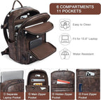 Travel Backpack for Women, Fits 17.0" Notebook, Stylish Lay-Flat Carry-on Vegan Leather Backpack with Luggage Strap for Travel and Daily Use