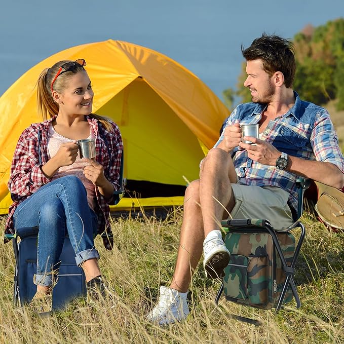 Heavy Duty 350lbs Backpack Cooler Chair for Adults, Folding Camp Stool with Cooler for Fishing, Camouflage