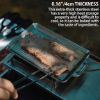 CAMPINGMOON Grill Griddle Plate for Camping Grilling 304 Stainless Steel DO-21,DO-2117 L 8.3'' x W 5.5'' x T 0.16'' Extra-thick with Removable Handle (Plate with Cover (DO-2117))