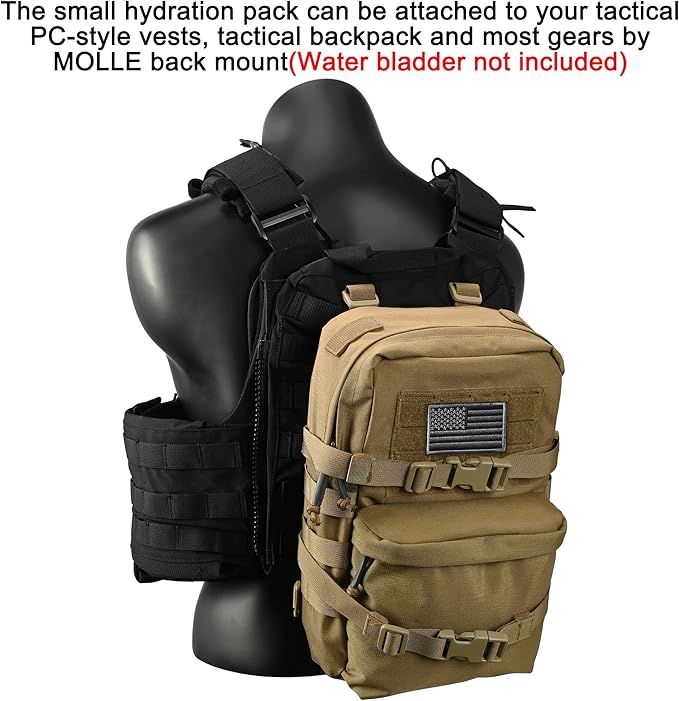 Tactical Mini Molle Hydration Pack,Molle Hydration Carrier with US Flag Water Resistant,Hydropack for Tactical Vest Backpack