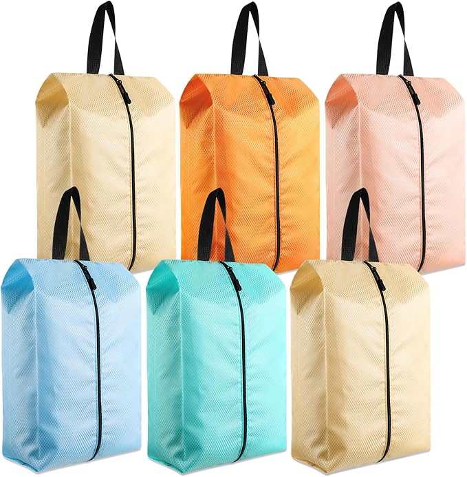 6 Pcs Travel Shoe Bags with Zipper Nylon Portable Waterproof Suitcase Shoe Organizer Packing for Golf(L,Pastel)