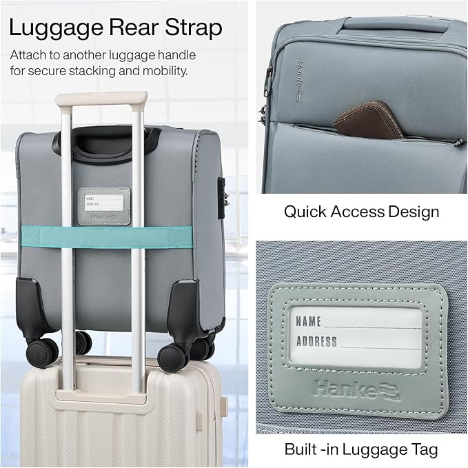 Hanke 16 Inch Underseat Carry On Luggage with Spinner Wheels for Airline, Small Softside TSA Approved Luggage Lightweight Rolling Suitcases Under Seat Travel Carry-On Bag(Grey)