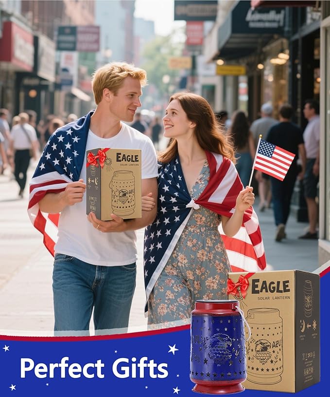 Nacome Solar Lantern for Garden Decor: The United States Flag Waterproof Hanging Metal Decoration with LED Lights for Yard Lawn Porch Patio Landscape Pathway – Birthday Gifts for Mom Grandma Women