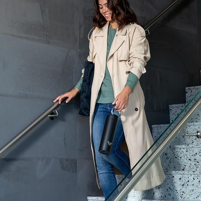 Maxi Stainless Steel Water Bottle 26oz - Double wall vacuum insulated | Integrated carry handle | leak proof flip top lid | Lightweight & stylish - Black