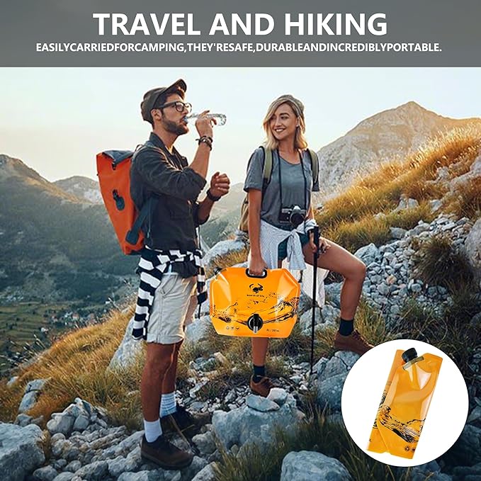 Collapsible 8L Water Storage Bag, BPA-Free Portable Folding Water Jug with Adjustable Faucet, Leakproof Emergency Water Bag for Camping, Hiking, Riding, Outdoor Sport (Orange, 1)