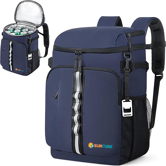 SUN CUBE Cooler Backpack 33 Can, Leakproof Insulated Backpack Cooler for Men Women, Camping Cooler Backpack for Beach Travel Hiking, Waterproof Lunch Backpack, Navy