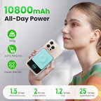 Magnetic Portable Charger for iPhone, 3-in-1 10800mAh Qi2 15W Wireless Power Bank with iWatch Charger,30W PD Fast Charging USB-C LCD Display Battery Pack for Magsafe,iPhone 16/15/14/13/12, Apple Watch