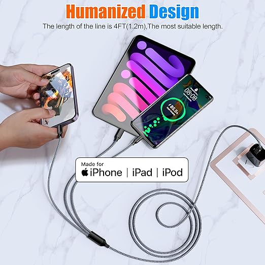 Multi Charging Cable 10ft 2Pack 3 in 1 Charger Cord, Long Multiple Rapid Nylon Braided Cable USB Charging Cable Multi Phone Charger Cord with Type C Micro Lightning USB Connectors for Cell Phones