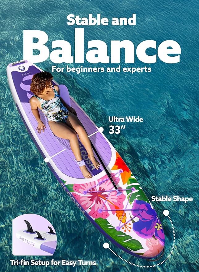 SLOOSH Inflatable Stand Up Paddle Board, 10'6" Paddle Boards with Premium Accessories, Non-Slip EVA Deck, Ultra-Light Carry Bag Pump, Ripple SUP for Youth & Adults of All Skill Levels