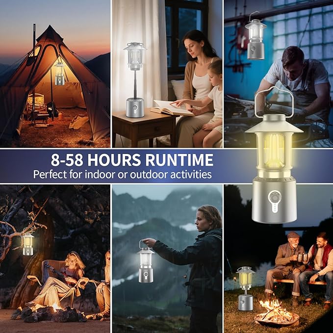 Retro Classic LED Camping Lantern, Rechargeable Stepless Dimming Vintage Lantern, 3 Light Modes (2000K-6500K), 8000mAh Power Bank, Bright Hanging Tent Light for Indoor & Outdoor, Hiking, Camp