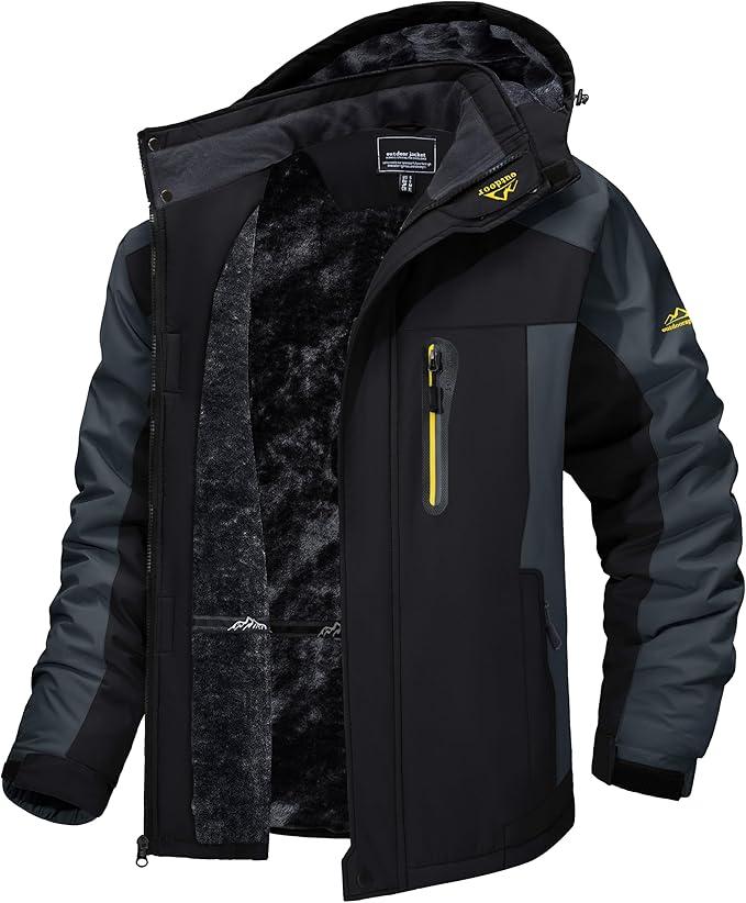 TACVASEN Men's Winter Ski Jacket Waterproof Snow Coats Snowboard Fleece Lining Jacket Warm Parka with Hooded
