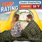 MEREZA Double Sleeping Bag for Adults Mens with Pillow, XL Queen Size Two Person Sleeping Bag for All Season Camping Hiking Backpacking 2 Person Sleeping Bags for Cold Weather & Warm