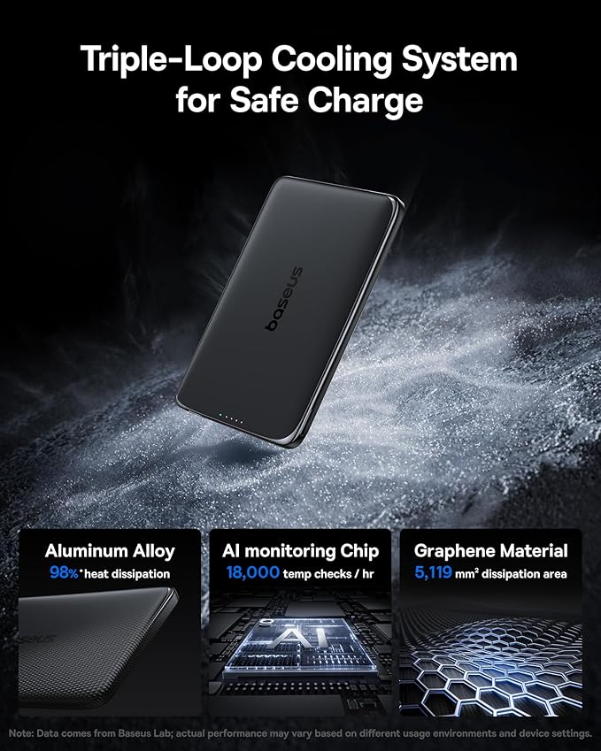 Baseus 0.3" Ultra Slim 5000mAh MagSafe Portable Charger Bundle with 10,000mAh 30W Magnetic Portable Charger Built-in Braided USB-C Cable for iPhone 17 Pro Max/Air/16/15/14/13, AirPods, iPad