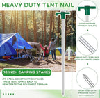 Shimeyao 10" Tent Stakes Camping Heavy Duty Stakes Bulk Metal Ground Pegs Camping Spikes Galvanized for Outdoor Pitching Canopy