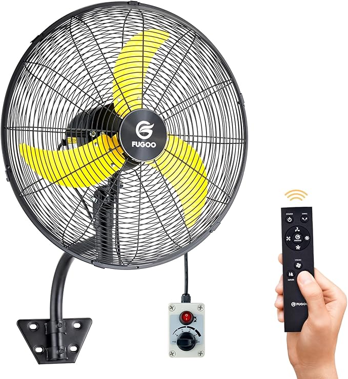 FUGOO 20'' Outdoor Quiet Remote Control Oscillating Wall Mount Fan,All Sealed BLDC Motor,4 Speed Waterproof Outdoor Fan With Remote, Heavy Duty Industrial Wall Fans for House,Patios,Garage,Warehouse