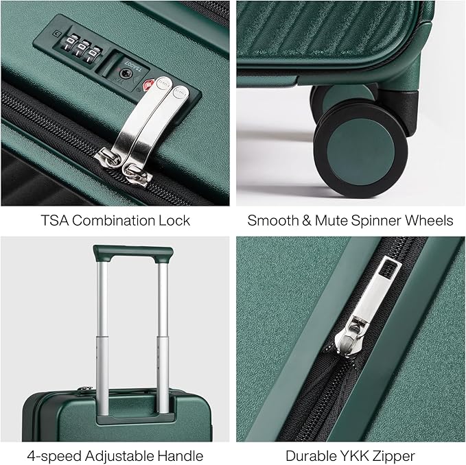 mixi 20 Inch Expandable Carry On Luggage PC Hard Shell Suitcase Top Opening Rolling Travel Suitcases with Spinner Wheels & TSA Lock, Blackish Green