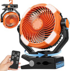 DUKUSEEK Clip Fan with LED Lantern, 20000mAh Rechargeable Clamp Fan, 360° Rotation USB Personal Fans with Hanging Hook, 9in Portable Camping Fan for Bed, Car, Bedroom, Outdoor