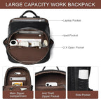 Travel Backpack for Women, Fits 17.0" Notebook, Stylish Lay-Flat Carry-on Vegan Leather Backpack with Luggage Strap for Travel and Daily Use
