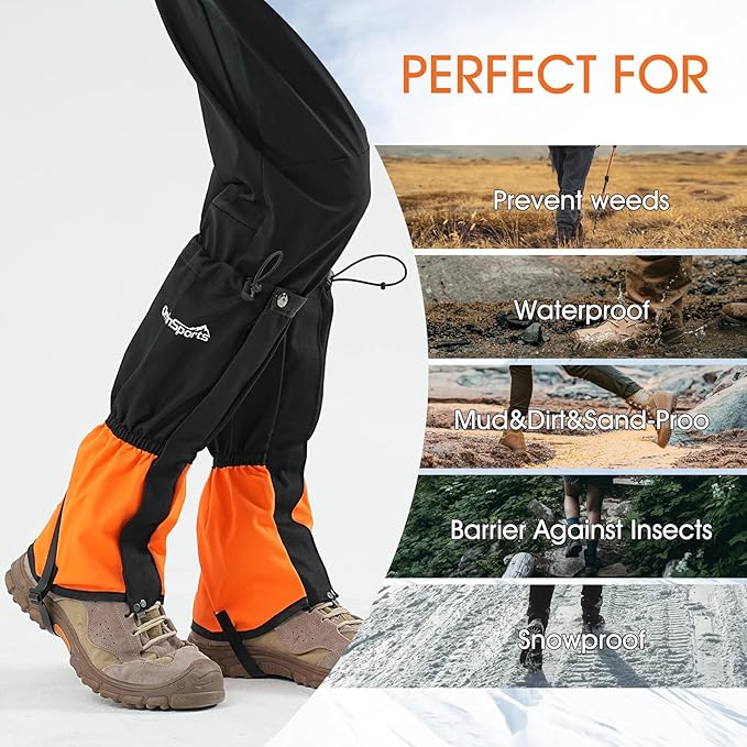 Waterproof Adjustable Leg Gaiters for Men and Women Snow Boot Gaiters for Hiking in Hunting Sand and Mud Mountain Climbing or Snowshoeing