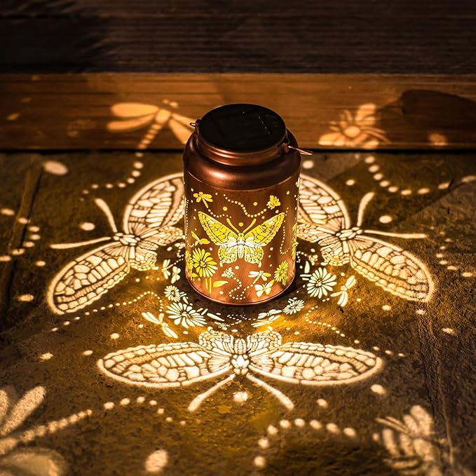 Solar Lanterns Outdoor Butterfly Hanging Solar Lights Butterfly Christmas Gifts for Women Mom Metal Lantern Waterproof LED Decorative Garden Light for Yard Patio Front Porch Outside Gardening Décor