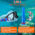ARCHON D2A Small Diving Flashlight, Dive Headlamp Waterproof Flashlight Blue Backup Light with Stainless Steel 316 Face Mask Clip for Underwater Lighting