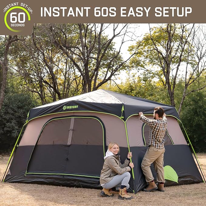 4/6/8 Person Instant Tent, Waterproof Pop Up Tents for Camping with Rainfly, 60 Seconds Easy Setup, Automatic Cabin Tent for Family Camping with Expandable Carry Bag & Upgraded Ventilation