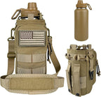 32 oz Insulated Water Bottle with Sleeve - Tactical Stainless Steel Metal Water Jug, Wide Mouth Gym Water Bottles for Men Sports Workout Hiking with Pouch Khaki