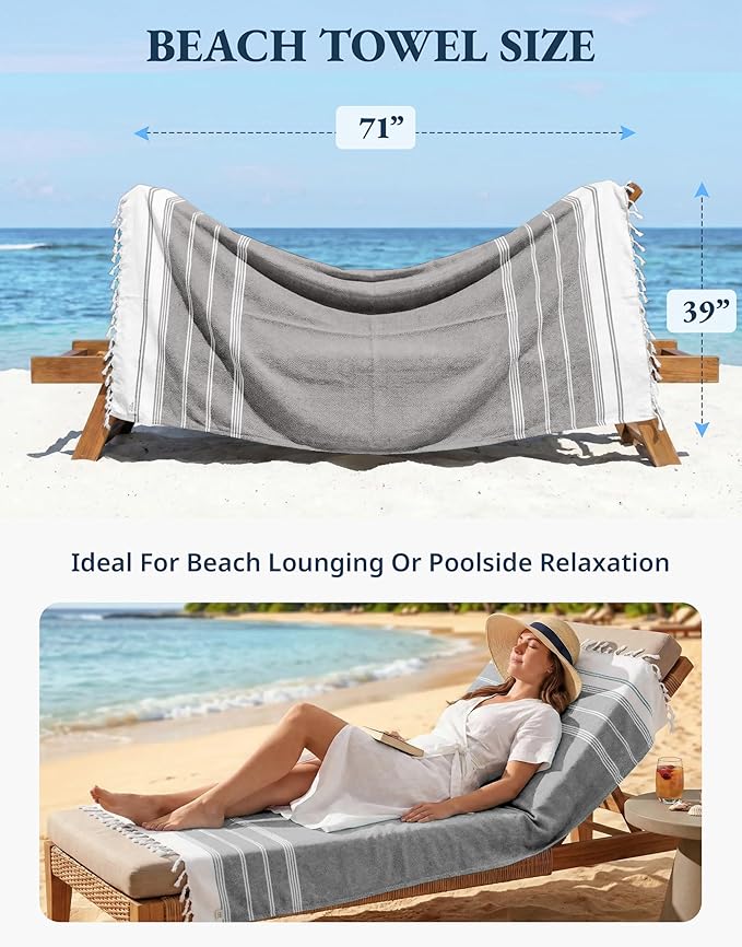 LANE LINEN Beach Towel, 2 Pack Beach Towels Oversized, 39"x71", Quick Dry Pool Towels for Adults, Absorbent Sandproof, Lightweight Travel Beach Towel - Ebony