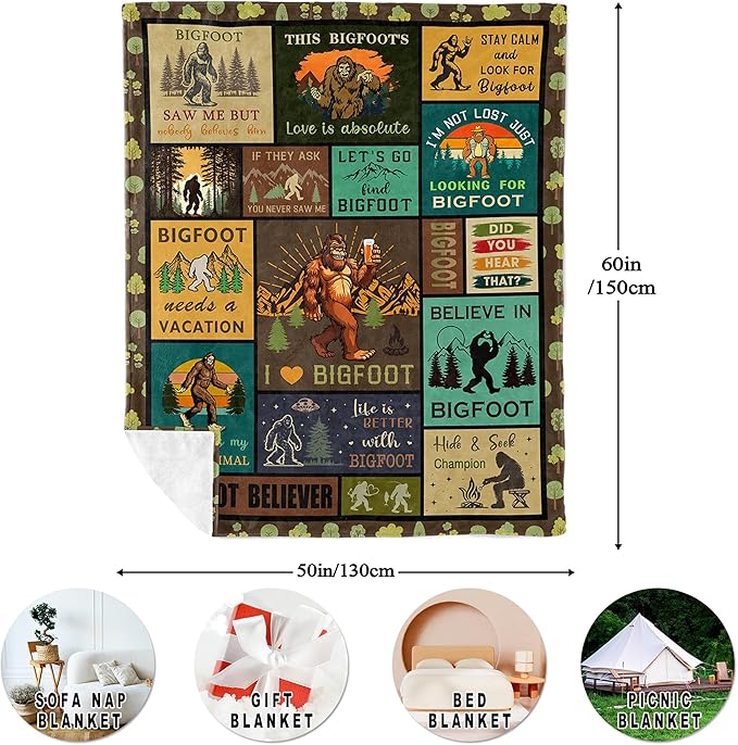 Bigfoot Gifts, Big Foot Sasquatch Gifts, Sasquatch Blanket 60"x50", Bigfoot Blanket, Birthday Gifts for Sasquatch Lovers