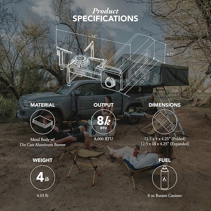 Gas One GS-8300 - Camp Stove Compact Butane Stove with Carrying Case - Foldable Portable Stove