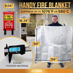 JJ CARE Fire Blanket – (Large) 4.9x4.9ft with Hooks & Gloves, Fire Blankets Emergency for Home and Kitchen, High Heat Resistant and Flame Protection for Kitchen, Car, Office, Camping & Home Safety