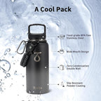 Trebo 32 oz Water Bottle Insulated with Paracord Handle and 3 Lids, Leakproof Stainless Steel Vacuum Water Jug Keep Cold 48 Hours, BPA-Free Gym Water Flask for Men Women Sports, Travel, Dark Gray
