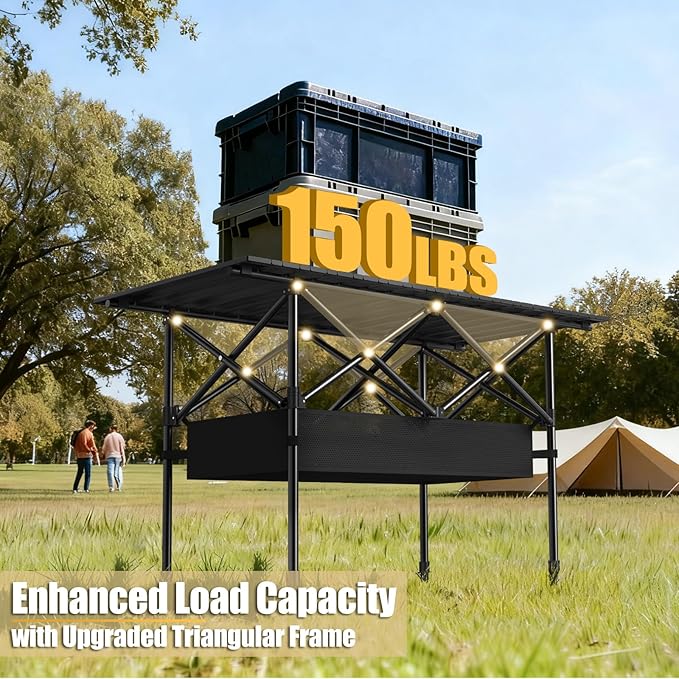 Camping Table Portable, Folding Roll-Up Picnic Table with Carry Bag & Detachable Storage Pockets, Lightweight Outdoor Table for Camping, Beach, Backyard, Party, BBQ, Patio