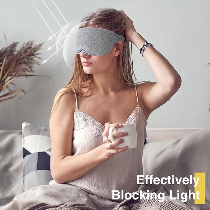 FRESHME Cotton Sleep Eye Mask - Travel Eye Mask for Sleeping Airplane Blackout Eye Covers for Long Flight Essentials Accessories, Comfortable Sleep Night Masks for Men Women Side Sleeper